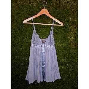 Victoria's Secret Blue Pleated Babydoll Lingerie Top Lace Trim M Coquette Y2K
